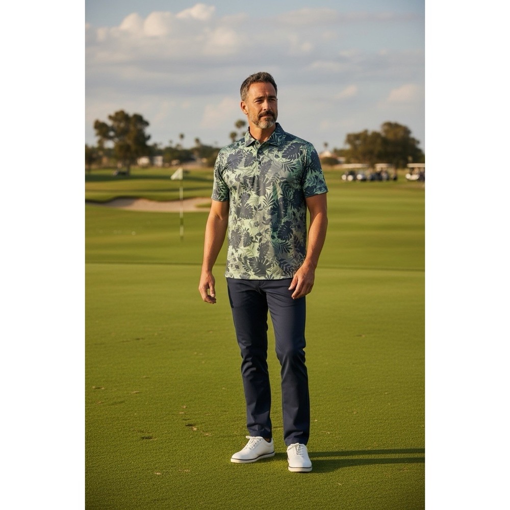 KJUS Men's Golfer Polo Shirt - Mineral/Steel Blue  50/Medium - Golf Performance